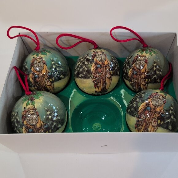 Vintage 1994 Seasonal Specialties Co. Decoupage Ornaments Set Of 5 - Picture 1 of 4
